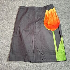 Isaac Mizrahi Target Skirt Womens 12 Black Orange Tulip Floral A-Line